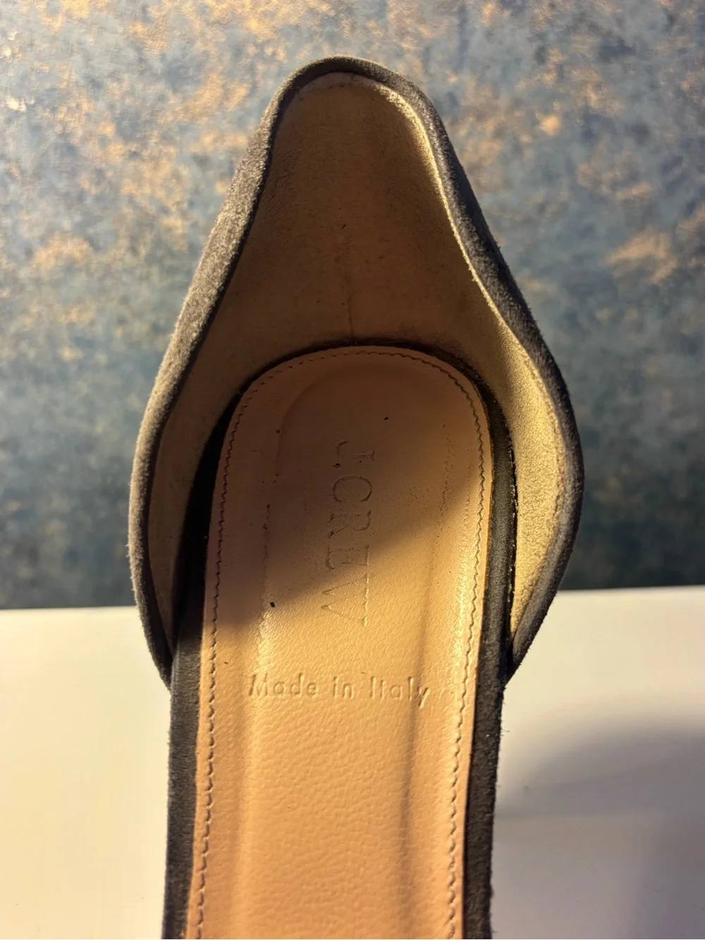 J. Crew Gray Suede D'Orsay Pointed-Toe Heels with Bow